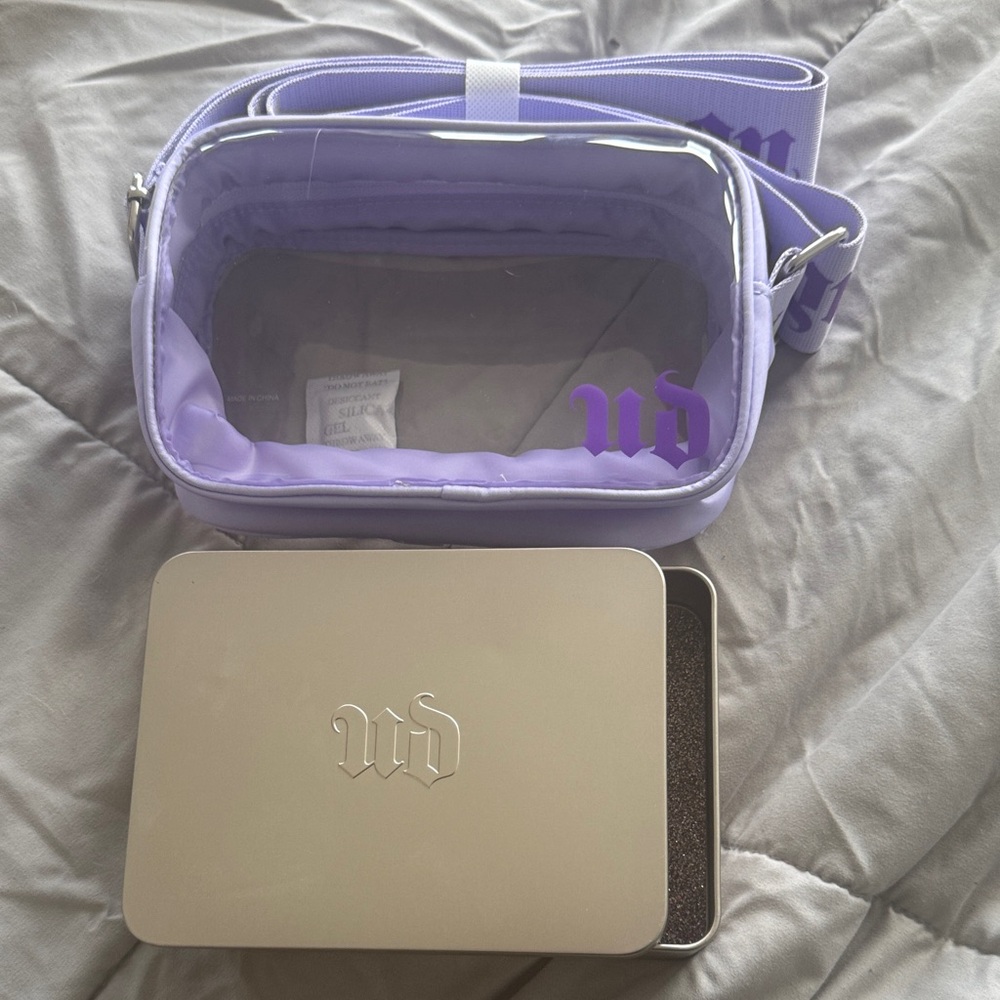 Urban Decay Lavender Clear Crossbody Bag and Tin box